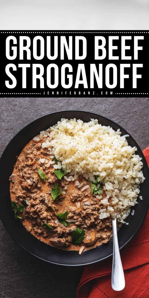 Step up your weeknight dinner recipes by adding this quick and easy beef stroganoff recipe! This best beef stroganoff is healthy, gluten-free, ready in 30 minutes, filled with mushrooms and delicious seasonings, and only uses real ingredients, no soups! Yum! Beef And Mushroom Recipe, Healthy Beef Stroganoff, Ground Beef Stroganoff Recipe, Easy Ground Beef Stroganoff, Best Beef Stroganoff, Air Fryer Recipes Low Carb, Beef Stroganoff Recipe, Ground Beef Stroganoff, Healthy Ground Beef