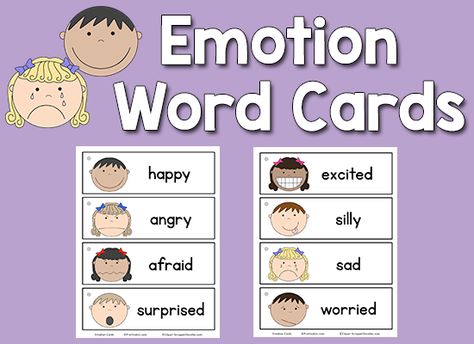 This set of Emotion Picture-Word Cards includes happy, angry, afraid, surprised, excited, silly, sad, and worried. This set has 8 word cards. Find more word cards in the Picture-Word Card collection. I prefer to use picture-word cards in a pocket chart near my writing center. That way, the children can take them out of the pocket chart and take them to the table if they want to copy the words onto their paper. The Emotions Words, Emotions Preschool, Emotion Words, Emotions Cards, Emotions Activities, All About Me Preschool, Word Wall Cards, Feelings Words, Teaching Preschool