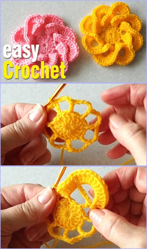 Diy Crochet Flowers Tutorial, Crochet Flower Granny Square Pattern, Diy Crochet Flowers, Bookmark Crochet, Crochet Puff Flower, Crochet Flowers Easy, Crochet Flowers Free Pattern, Yarn Flowers, Easy Flower