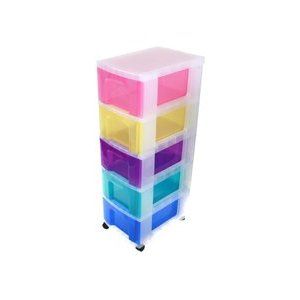 Really Useful Plastic Storage Unit 5 X 12 Litre Drawer - Color: Clear/Rainbow.  Thinking of buying one of these to put in my larder cupboard to hold dry foods/snacks and maybe my plasticware. Plastic Storage Drawers, 5 Drawer Storage, Office Supply Storage, Boxes Storage, Office Branding, Set Of Drawers, Plastic Ware, Plastic Drawers, Storage Towers