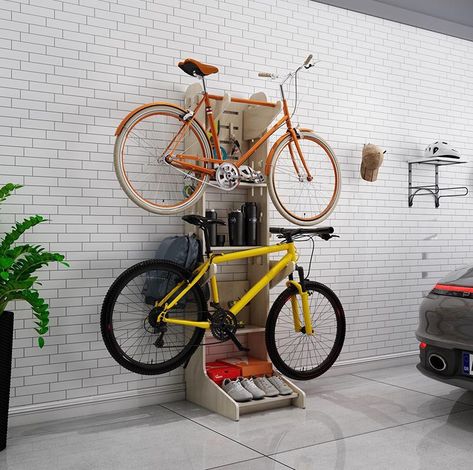 Bike Rack Ideas, Minimalistic Furniture, Ideas For Garage, Diy Bike Rack, Bike Storage Solutions, Cycle Storage, Vertical Bike, Bike Storage Rack, The Gladiator