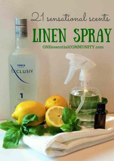 Love this! DIY linen sprays in 21 amazing scents {with FREE PRINTABLE of all the recipes} -- there are citrus ones, floral ones, calming blends, energizing recipes, bedtime pillow sprays, and more! Perfect way to freshen upholstered furniture, pillows, rugs, draperies, clothes, towels, sheets, and more! Homemade Linen Spray, Diy Linen Spray, Diy Essentials, Cleaning Recipes, Diy Essential Oils, Cleaners Homemade, Oil Uses, Linen Spray, Essential Oil Uses