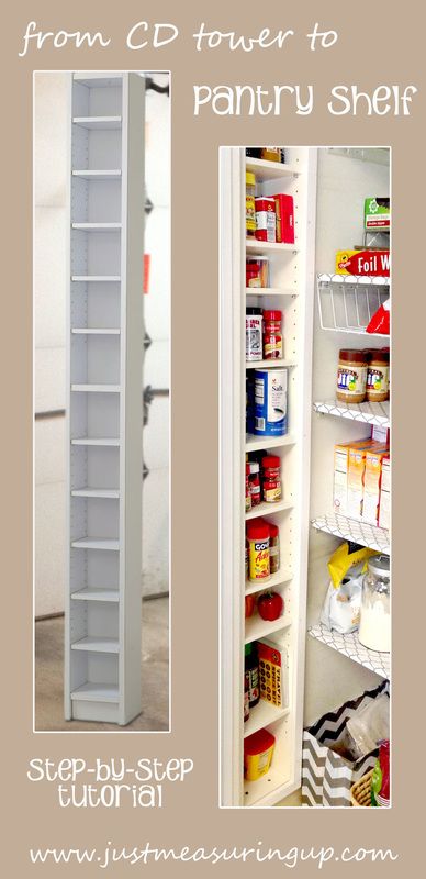 An old CD tower that was turned into a pantry spice rack Ikea Gnedby, Gnedby Ikea Ideas, Ikea Cd Tower Hack, Dvd Shelf Repurpose, Ikea Cd Storage, Cd Rack Repurpose Ideas, Ikea Spice Rack Bookshelves, Ikea Cd Regal Hack, Pantry Spice Rack Door