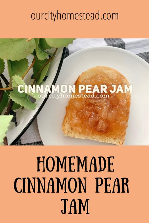 Enjoy this yummy cinnamon pear jam on toast, muffins, pancakes and much more. It's a great way to preserve summer in a jar. Peach And Pear Jam, Cinnamon Pear Jam, Pear Jam Recipe With Pectin, Small Batch Pear Jam, Easy Pear Jam, Pear Freezer Jam Recipe, Pear Freezer Jam, Pear Jalapeno Jam, Pear Jam With Pectin