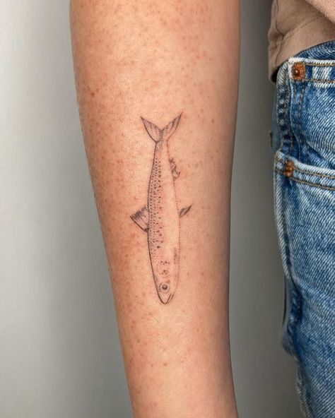 Fine Line Fish Tattoo, Little Fish Tattoo, Fish Arm Tattoo, Cute Fish Tattoo, Rainbow Trout Tattoo, Sardine Tattoo, Small Fish Tattoo, Salmon Tattoo, Small Fish Tattoos