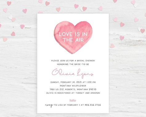 Love is in the Air Valentine's Day Bridal Shower Invitation Invite February Pink Candy Heart Advice Recipe Set | Digital or Printed Cards Be mine! Invite your guests to your shower with this adorable Invitation! These Invitations feature a pink watercolor candy conversation heart on the front paired with simple and modern text. So fun, feminine, and simple! Perfect for any February event! Order Advice and Recipe Cards and make this a complete set! This card can be altered for any event. Watercolor Candy, Conversation Heart, Birthday Party Invite, Turning One, Hearts Girl, Invitation Digital, Girl Shower, 1st Birthday Girls, Heart Candy