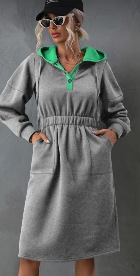 Hoodie Sweatshirt Dress, Stylish Hoodies, Women Sweatshirts, Sweat Dress, Warm Dresses, Easy Trendy Outfits, Sport Dress, Necklines For Dresses, Sporty Outfits