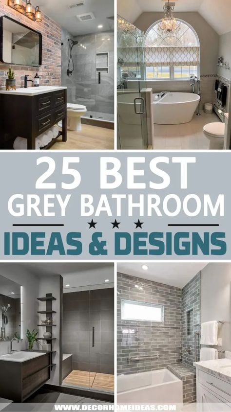 Spruce up your bathroom style with these stunning grey bathroom ideas and designs. The grey color will add a modern touch and elevate the design. Grey Flooring Bathroom Ideas, Light Gray Bathroom Vanity Ideas, Grey Spa Bathroom Ideas, Black White Gray Blue Bathroom, Bathroom Ideas With Gray Flooring, Bathroom Decor For Grey Bathroom, White Bathroom Gray Floor, Small Light Grey Bathroom, Grey Shower Room Ideas