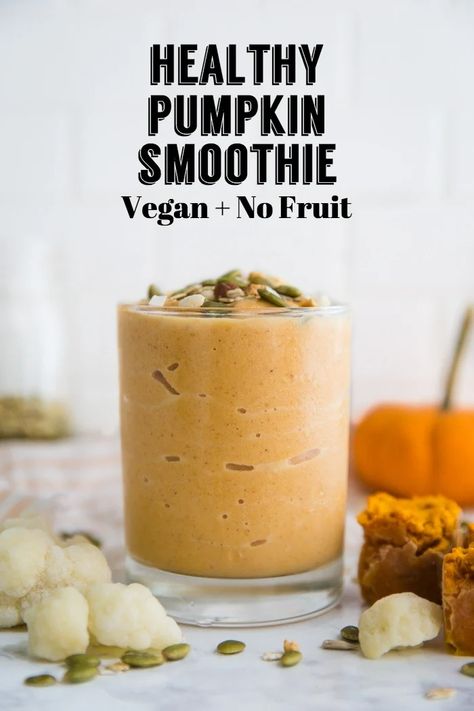 Healthy Pumpkin Smoothie- this vegan breakfast has NO fruit in it making it lower in sugar. It tastes exactly like a pumpkin pie! Healthy Pumpkin Smoothie, Pumpkin Smoothie Healthy, Pumpkin Smoothie Recipe, Healthy Pumpkin Pies, Pumpkin Pie Smoothie, Pumpkin Smoothie, Smoothies With Almond Milk, Vegan Smoothies, Healthy Pumpkin