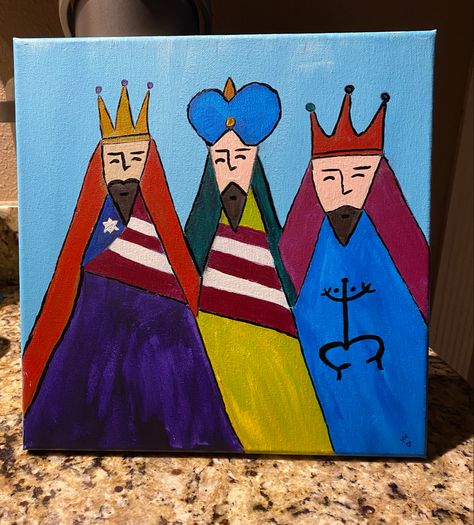 Easy Nativity Painting For Kids, Three Wise Men Door Decoration, Whimsical Nativity Painting, Wise Men Painting On Canvas, 3 Wise Men Watercolor, Wine Event, The 3 Kings, Paint Party, Easy Paintings