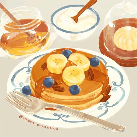 Pancake Drawing, Happy Pancake Day, Anime Foods, 귀여운 음식 그림, Arte Indie, Arte Do Kawaii, Food Illustration Art, Pancake Day, Cute Food Drawings