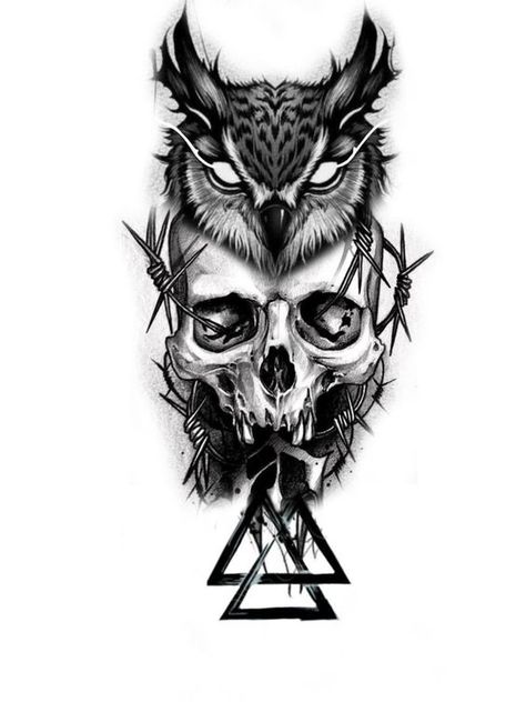 Sentimental Journey in Tattoo Art Owl Crown Tattoo, Dark Owl Tattoo Design, Skull Owl Tattoo Design, Scary Owl Tattoo, Norse Owl Tattoo, Owl Head Tattoo Design, Evil Owl Tattoo, Dark Owl Tattoo, Owl Tattoo Stencil