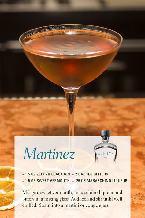 Bored of your holiday usuals? Mix up a Martinez. This classic cocktail IS the cherry on top.

Martinez
1.5 oz Zephyr Black Gin
1.5 oz Sweet Vermouth
.25 oz Maraschino Liqueur
2 Dashes Bitters

Pour gin, sweet vermouth, maraschino liqueur and bitters in a mixing glass with ice. Stir until well chilled. Strain into a martini or coupe glass. Maraschino Liqueur, Bitter Lemon, Sweet Vermouth, Premium Gin, Mint Sprig, London Dry Gin, Honey Syrup, Holiday Cocktail, Classic Cocktail