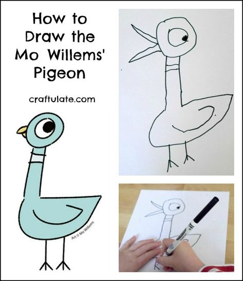 How to Draw the Mo Willems' Pigeon - a step-by-step guide by kids for kids. Pigeon Template, Mo Willems Activity, Mo Willems Author Study, Mo Willems Pigeon, Mo Williams, Pigeon Books, Bullet Journal For Beginners, Budget Crafts, Directed Drawing