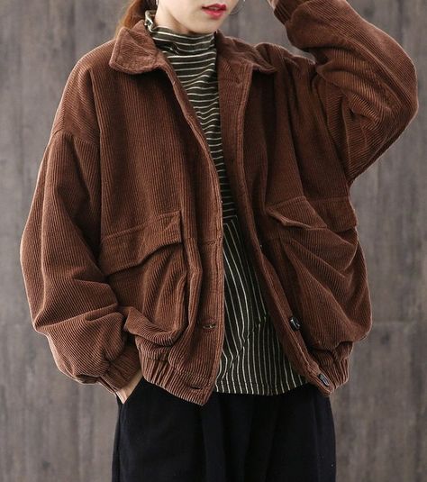 #outfits#trending#menoutfit#womenoutfit#newfashion#winterclothes#clothes#dresses#jeans#pants Dark Academia Winter Coat, Courdory Jacket Outfit, Earthy Clothing Style, Corduroy Sweater, Earth Tone Clothes, Streetwear Ideas, Loose Coat, Corduroy Coat, Look Plus Size