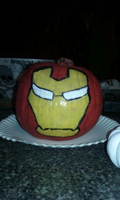 Iron man painted pumpkin Iron Man Pumpkin, Iron Man Painting, Pumpkin Carving Stencils Templates, Iron Man Party, Pumpkin Carving Patterns Free, Pumpkin Stencils Free, Painting Pumpkins, Amazing Pumpkin Carving, Easy Pumpkin Carving