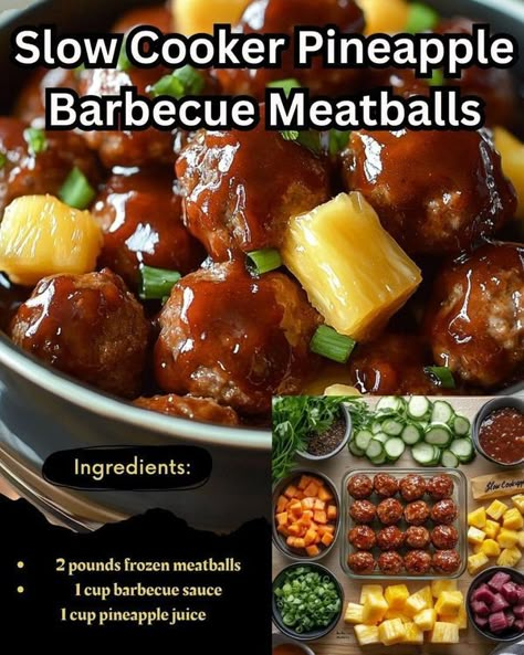 Meatball Recipes Pineapple, Potluck Meatball Recipes, Slow Cooker Pineapple Bbq Meatballs, Pineapple Meatball Recipes, Slow Cooker Pineapple Meatballs, Bbq Meatball Meals, Football Slow Cooker Recipes, Meatball Pineapple Crockpot, Meatballs In Bbq Sauce Crock Pot