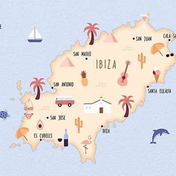 "Illustrated map of Ibiza" Art Print for Sale by ymkesinfogr | Redbubble Ibiza Map, Ibiza Art, Ibiza Summer, Beach Ideas, Illustrated Map, Ibiza, Surfing, Scrapbooking, Art Print