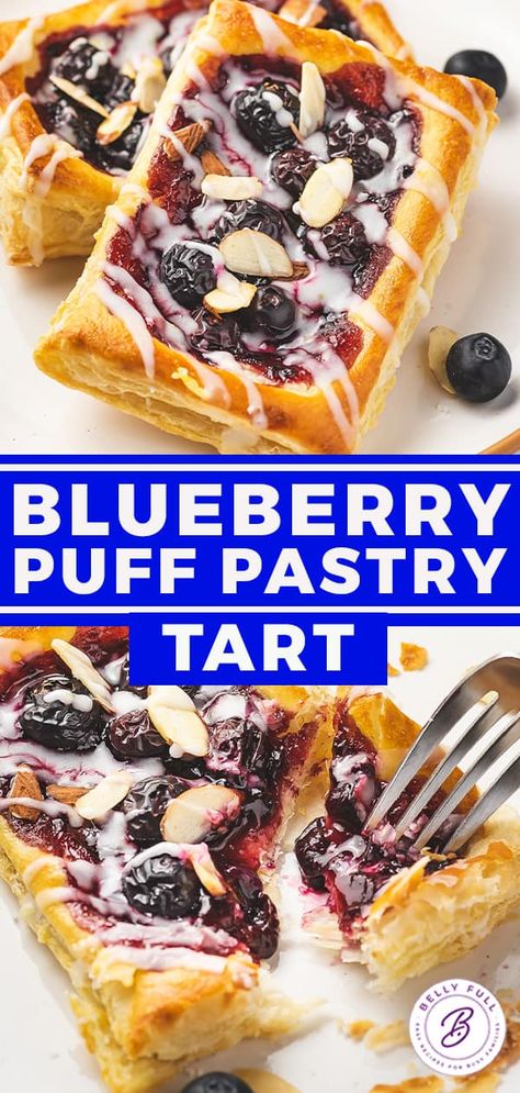 Tarts With Puff Pastry, Healthy Breakfast Pastry Recipes, Blueberry Puff Pastry, Puff Pastry Dessert Upside Down, Puff Pastry Blueberry Recipes, Blueberry Tarts, Blackberry Puff Pastry Desserts, Puff Pastry Tarts Fruit, Blueberry Puff Pastry Recipes