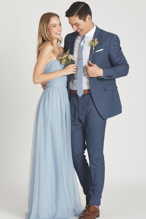 Bridesmaid Dusty Blue, Blue Tuxedo Wedding, Blue Groomsmen Suits, Groom Blue Suit, Blue Groomsmen, Wedding Nails Bridesmaid, Light Blue Bridesmaid, Dark Blue Wedding, Dusty Blue Dress