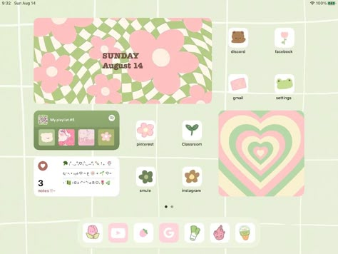 Pink green cute bubbly ios 14 widget icon Ipad Homescreen Ideas Pink Widget, Cute Ipad Layout, Ipad Layout Ideas, Cute Backgrounds Aesthetic, Ipad Customization, Ipad Themes, Green Ipad, Tablet Organizer, Ipad Inspo