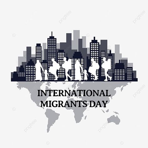 Migration Poster, International Migrants Day, Background City, Human Migration, Building Character, Office People, Silhouette People, City Silhouette, Sunset Silhouette