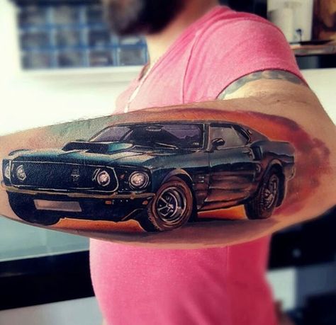 Ford Mustang Mustang Tattoo Ideas, Ford Tattoo, Inked Guys, Mustang Tattoo, Arm Tattoos Drawing, Biker Tattoos, Flame Tattoos, Men Tattoos, Tattoos For Lovers