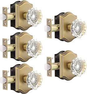 Gobrico 5 Pack Passage Crystal Door Knobs in Antique Brass for Hall Closet Laundry Room,Clear Octagon Shape,Keyless Outside for Interior Room Hall Closet Pantry, Closet Pantry, Hall Closet, Interior Room, Door Knobs, Crystal Glass, Antique Brass, Door Handles, Heavy Duty