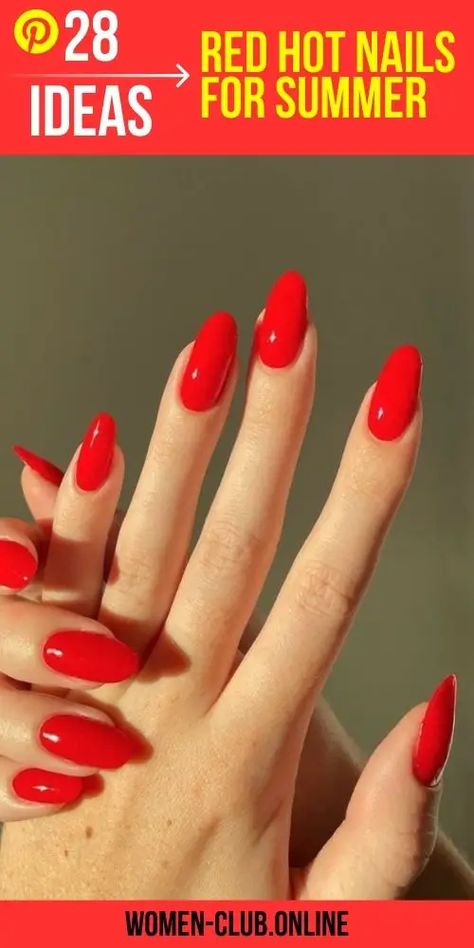 Red Summer Nails: Bright and Bold Designs for a Trendy 2023 Look - women-club.online Summer Red Nails, Summer Nails Bright, Bright Red Nail Polish, Red Summer Nails, Interview Nails, Bright Red Nails, Nails Bright, Hair 2022, Summer Nail Designs