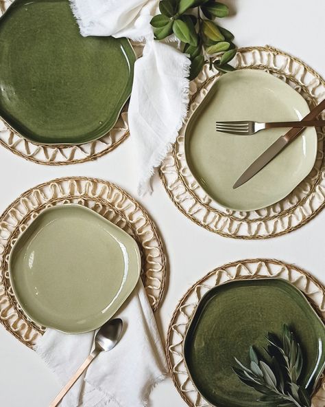 Make them green with envy (and Biophilia). #rentusereturn #biophilia #handmadeceramics #localzadesign #rentthelook #madeinsouthafrica #curatedtablescape #tabledecorhire #tablesetting #hostathome Green Dinner Table, Plates Aesthetic, Crazy Decor, Event Table Decor, Green Dinner, Setting Table, Green Plates, Green With Envy, Event Table