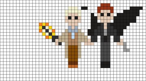 Good Omens Perler Beads, Good Omens Cross Stitch, Good Omens Pixel Art, Perler Characters, Cross Stitch Quotes, Melty Bead Patterns, Easy Pixel Art, Pattern Maker, Pixel Drawing