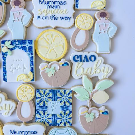 Ciao Bambino Baby Shower Theme, Ciao Baby Shower Theme, Italian Baby Showers, Baby Shower Theme Ideas, Shower Cookies, Spring Baby Shower, Fondant Cookies, Baby Shower Cookies, Spring Baby