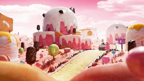 Candy Environment, Candyland Aesthetic, Game Environment Art, Minecraft Concept Art, Candyland Games, Cartoon Houses, 3d Commercial, Surrealism Fashion, Candy People