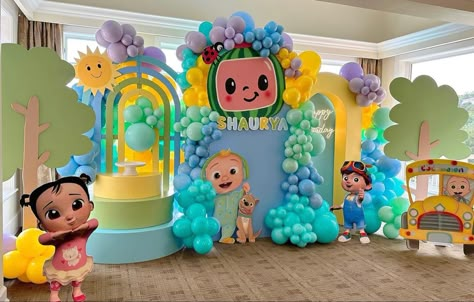 Cocomelon Theme Decoration, Cocomelon Simple Decorations, Cocomelon Birthday Party Decorations, Cocomelon Decoration Ideas, Cocomelon Birthday Theme Decoration, Cocomelon Theme Balloon Decorations, Cocomelon Balloon Decor, Cocomelon Backdrop Ideas, Cocomelon Themed Birthday Party