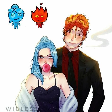 Elemental Characters As Humans, Velvet And Veneer Fanart Human, Elemental Fanart Human, Elemental As Humans, Ember And Wade As Humans, Fireboy And Watergirl Fanart, Ember X Wade Elemental Fanart, Ember And Wade Fanart, Elemental Fanart