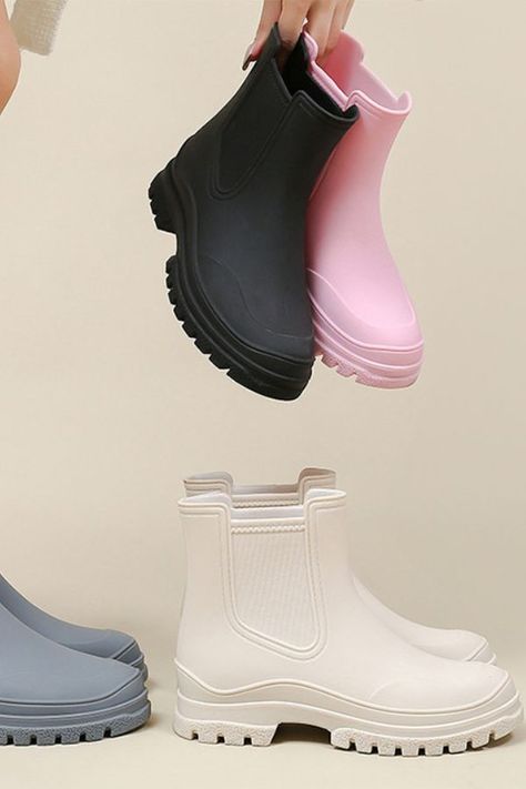 Non-Slip Rain Boots | Off-White | 41 Chic Rain Boots, Low Rain Boots Outfit, Raining Boots Outfit, Women Waterproof Boots, Raining Boots, Waterproof Boots Womens, Rainy Shoes, Rain Shoes Women, Pnw Fall