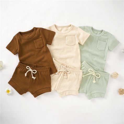 Ribbed Set, Neutral Baby Clothes, Boys Summer Outfits, Shorts Outfit, Baby Pajamas, Organic Cotton Baby, One Summer, Unisex Baby Clothes, Gender Neutral Baby Clothes