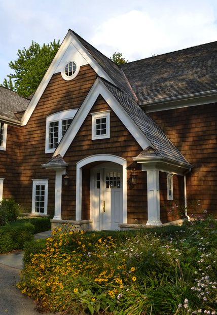 Cedar Lap Siding, Cedar Siding Photos, Cedar Shingles Pictures | Cedar Shingles Direct Painted Shingle House Exterior, Cedar Shingle Homes, Stone Siding Exterior, Wood Roof Shingles, Cedar Lap Siding, Cedar Shingle Siding, Cedar Shingle, Shingle House, Shingle Style Homes