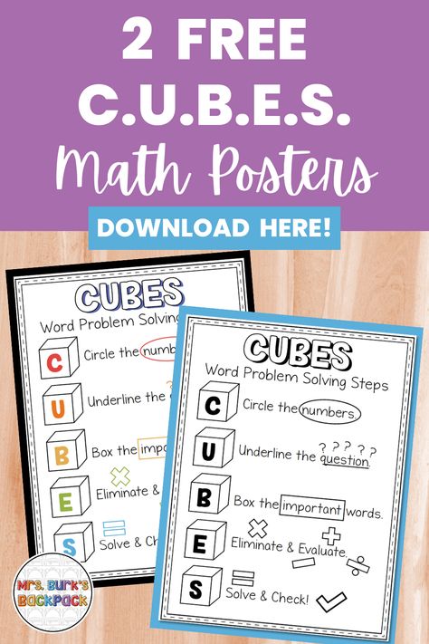 2 free CUBES math strategy word problem posters Cubes Strategy Anchor Charts, Cubes Strategy For Math, Cubes Math Strategy, Cubes Strategy, Math Strategies Posters, Word Problem Strategies, Cubes Math, Math Story Problems, Letter Making