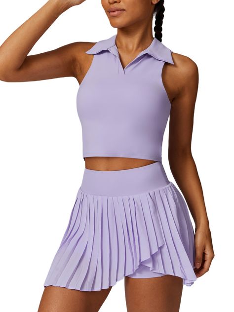 PRICES MAY VARY. 2 Piece Tennis Skirts Sets: Skorts skirts for women high waist tennis skirts with sleeveless crop top two piece tennis outfits activewear. This athletic golf skorts skirt 2PC workout sets are made of high quality materials. Soft, stretch, quick dry, skin friendly, lightweight, wear resistant, breathable provides a comfortable wearing and cold feeling touch makes it cool for summer exercise. Wearing this sports two-piece set, you have all the styles and confidence to defeat your Skorts Skirts For Women, Summer Exercise, Padded Crop Top, Golf Workout, Womens Tennis Dress, Tennis Tank Tops, Tennis Outfit Women, Workout Tops For Women, Pleated Tennis Skirt