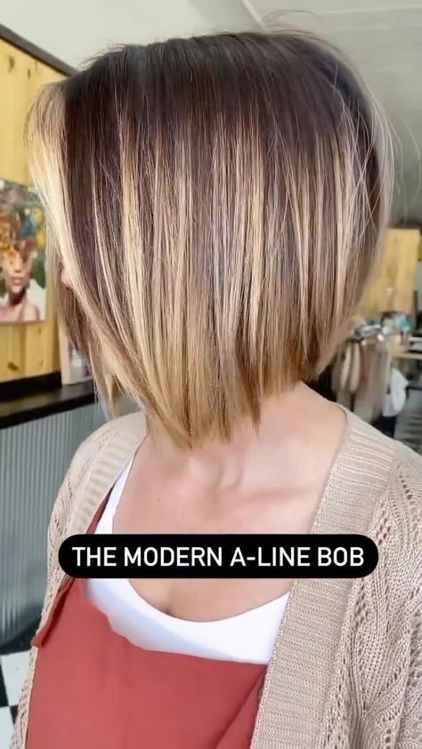 Lightly Stacked Bob Haircut, Modern A Line Bob, Chin To Shoulder Length Hair, Short Bob Back View, A Line Bob Hairstyles, Medium Stacked Bob, Angled Hair, Aline Bob, Tattoos 2024