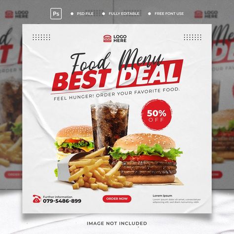 Discount Sale Design, Party Design Poster, Food Social Media, Food Discount, Food Promotion, Fast Food Menu, Food Banner, Food Menu Design, Food Advertising