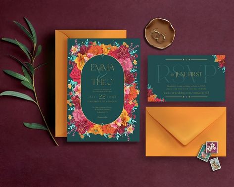 Teal Wedding Invitation Digital Editable Template Download - Etsy Australia Botanical Invitation, Bold Wedding Invitations, Teal Wedding Invitations, Wedding Invitation Digital, Purple Wall Art, Jewel Tone Wedding, Teal Wedding, Vintage Birthday, Invitation Digital