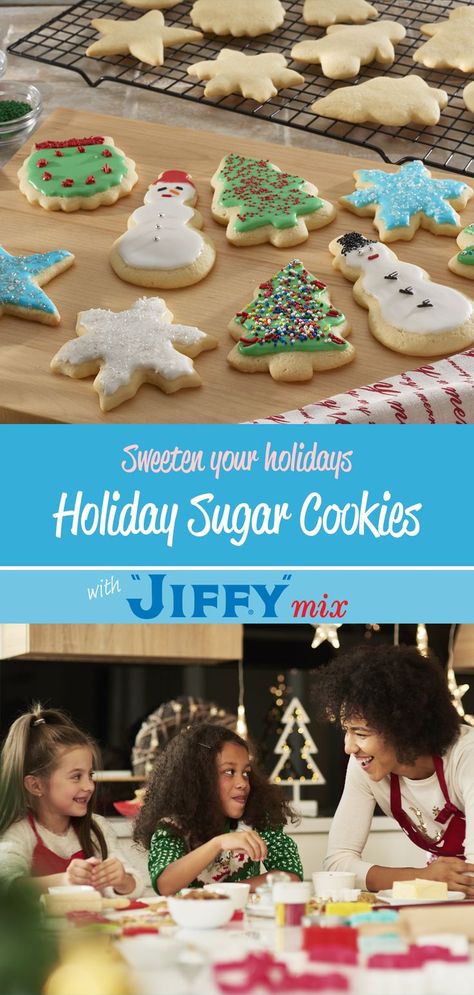 National Cookie Day is the perfect day to get started on your Holiday Sugar Cookies, made with "JIFFY" Pie Crust Mix. Jiffy Recipes, Pie Crust Cookies, Jiffy Mix, National Cookie Day, Jiffy Cornbread Mix, Holiday Sugar Cookies, Jiffy Cornbread, Hot Cider, Cornbread Mix