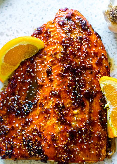 Broiled Orange Sesame Glazed Salmon Orange Roughy Recipes, Easy Fish Dinner, Easy Fish Dinners, Healthy Protein Recipes, Sesame Salmon, Orange Glazed Salmon, Chicken Paillard, Pork Carnitas Slow Cooker, Salmon Glaze Recipes