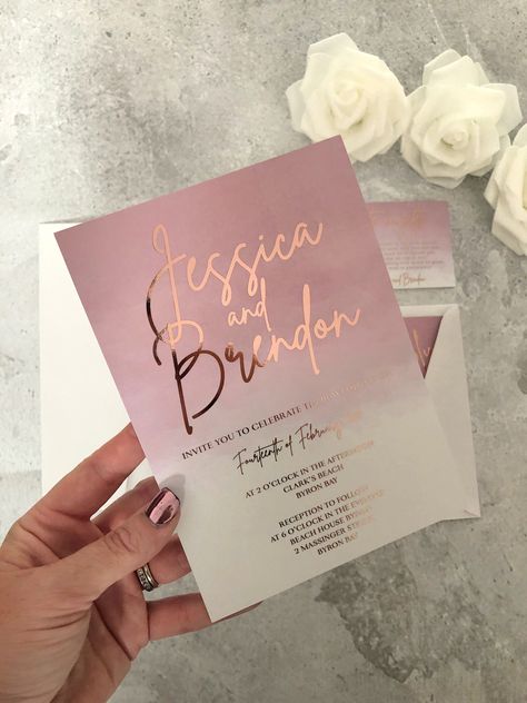 Rose Gold or Gold Foil Wedding Invitation in Blush Pink Dusty Pink Watercolor, Sample Engagement, Printed Invite, Christening Watercolour Rose Gold Invitations, Gold Foil Wedding Invitations, Gold Foil Invitation, Pink And Gold Wedding, Pink Dusty, Purple Wedding Invitations, Gold Foil Wedding, Foil Wedding Invitations, Pink Wedding Invitations