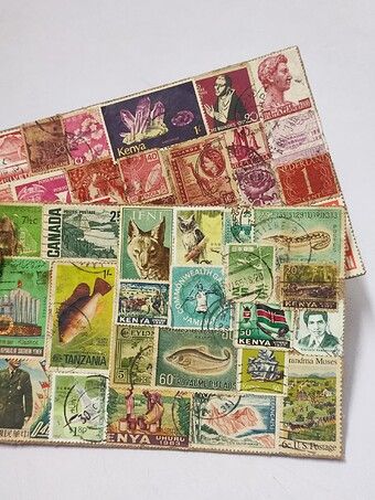 Crafts with old Postage stamps Postage Stamp Crafts, Used Postage Stamps Crafts, Crafts Using Old Postage Stamps, Postage Stamp Art Ideas, Old Stamps Vintage, Postage Stamps Diy, Postage Collage Cards, Postage Stamp Display, Using Postage Stamps In Junk Journals