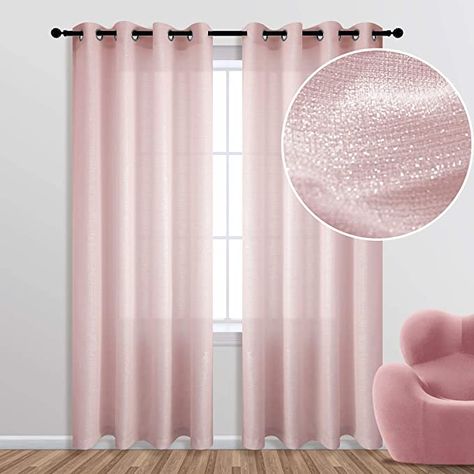 Pink And Gold Curtains, Curtains For Girls Room, Pink Ruffle Curtains, Rose Gold Curtains, Sheer Curtains Bedroom, Pink Sheer Curtains, Girls Room Curtains, Blush Pink Decor, Girls Bedroom Curtains