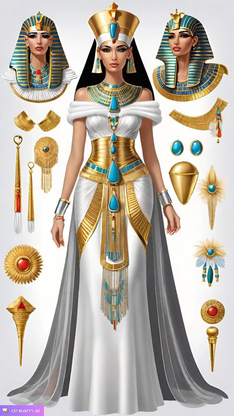 Cleopatra White Dress, Egyptian Traditional Dress, Egyptian Queen Outfit, Ancient Egypt Outfits, Cleopatra Halloween Costume Outfit, Egyptian Outfits Women, Egyptian Outfit Ideas, Egyptian Dresses, Ancient Egypt Dress