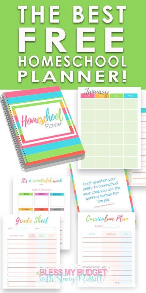 Best Homeschool Planner - FREE PRINTABLE | Bless my Budget Free Homeschool Planner, Teacher Binder Printables Free, Free Lesson Planner, Homeschool Lesson Planner, Editable Teacher Planner, Teacher Planner Templates, Teacher Lesson Planner, Free Homeschool Printables, Homeschool Lesson Plans